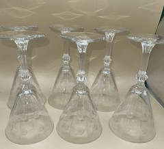 VTG Set Of Six 6 Libbey Rock Sharpe Water/Wine Goblets Gray Cut Dots Hand Blown