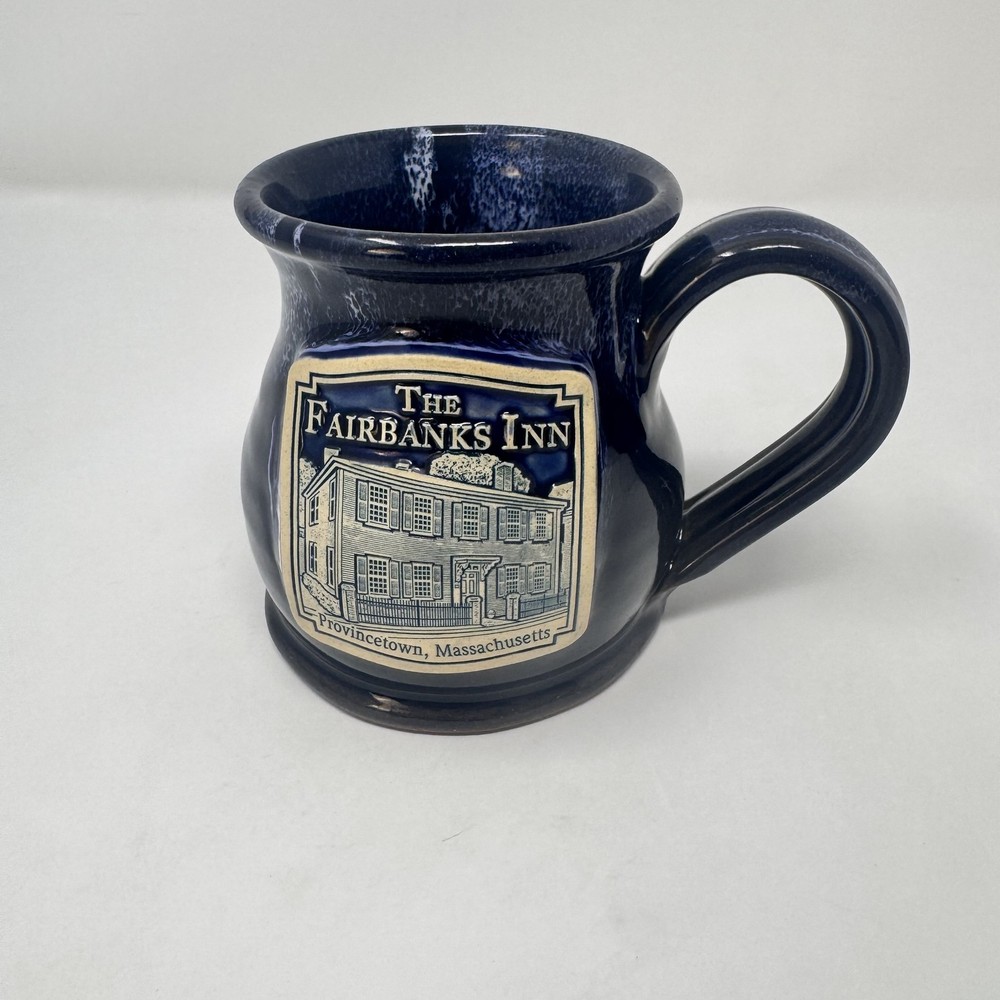 Deneen Pottery Fairbanks Inn Mug Blue Handmade Provincetown MA USA Coffee Cup