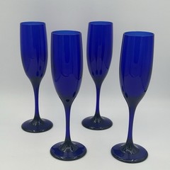 Libbey Premier Cobalt Blue Fluted Champagne Glasses 8 3/4″ Set of 4