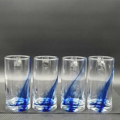 Set 4 Libbey Crisa Blue Ribbon Swirl Highball Cooler Glasses Dimpled 16 oz