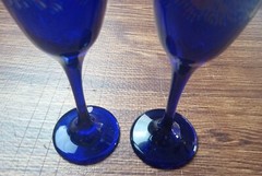 2000 The New Millennium Cobalt Blue Champagne Glass Set of 2