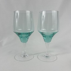 2 Vintage Sasaki Harmony Aqua Stemless Water Wine Glasses 6.75″ – Japan
