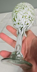 Hand Blown Glass Goblet Green w/White Confetti Large Heavy Mexico Nonsymmetrical