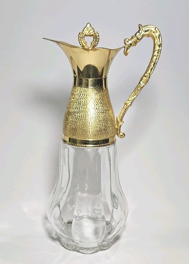 Italian Crystal Decanter Gold Plated Made In Italy Vintage