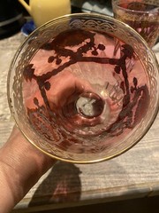 Pair Italian Hand blown Cranberry Color Wine Glasses 22k Gold Gilded Wedding Vtg