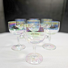 Set of 7 Vintage Moselle Iridescent Delicate Cordial Liqueur Glasses