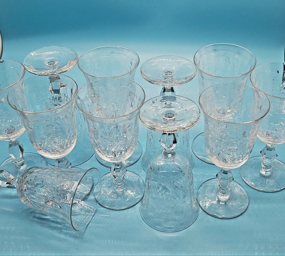 Buckingham Rock Crystal Barware Glasses 5″ Etched/Gold Trim (11) Brandy, Sherry,