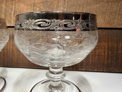 Set Of 2 Platinum Band, Etched Scrolls, Water Stem Champagne Glasses Vintage