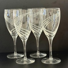 Lenox Windswept Crystal Wine Glasses Set of 4, Frosted Swirl Clear Stemware,