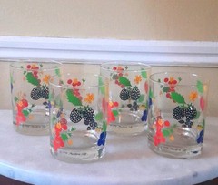 RARE 1978 Signed Marlene Siff 1978 Set of 4 Glasses Barware Fruit