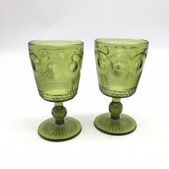 Lot 2 St Genevieve Green Bartlett Collins Manhattan Water Goblet Glasses 5 7/8”