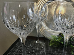 4 STUART MANHATTAN CRYSTAL WTR GOBLETS, Blown glass 8 3/4″ tall balloon shape,
