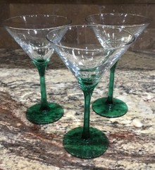 FOUR(4) LIBBEY JUNIPER DOMAINE DEEP GREEN STEM MARTINI GLASSES EX COND 7”T