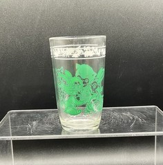 Vtg Swanky Swig Kraft Kiddie Cups Children Juice Glass Kittens & Bunnies Green