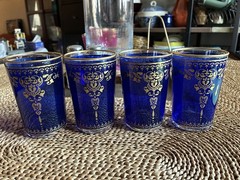 Set of Four Blue Moroccan Tea Glasses. EUC. Excellent Condition