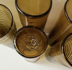 Vintage Mexican Hand Blown Amber Artisan Swirl HB Glasses(6)Character Variations