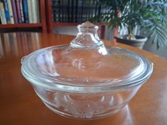 Glasbake Clear Round Casserole Bowl 1940s Poppy Pattern Pyrex 622-C B-L Lid