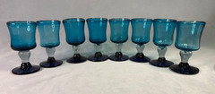 Mexican Hand Blown Aqua Blue Goblets Bubble Stem Glasses – Set of 8