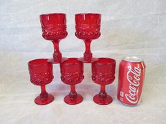 Set 5 RUBY RED Glass EYEWINKER Pattern WINE CORDIALS 4 5/8″ t Fenton LG Wright
