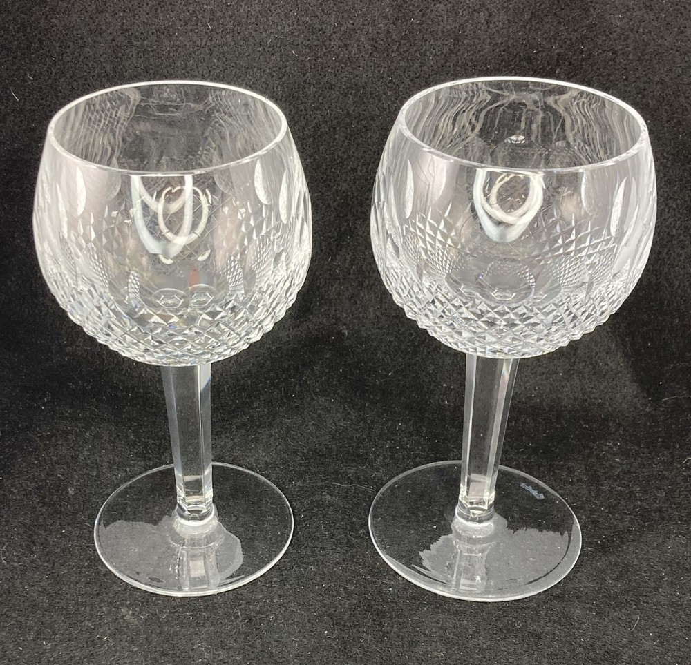 2 Waterford Colleen Short Stem Crystal Oversize Wine Glasses 7.6in Discontinued