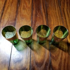 Vintage Set Of 4 Emerald Green Gold Gilt Enamel Glass Tumblers GIL