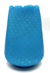 Blue Satin-Cased-Raindrop-Mother Of Pearl Art Glass Vase 8 1/4″