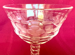 3 Pc Vtg Federal Glass Cocktail Coupe-Etched Dot Pattern, Ringed Stem-1940s