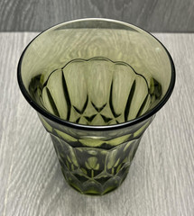 Olive Green Pressed Glass Tumbler Drinking Glass Textured Panel Design Decor