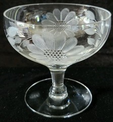 Vintage WJ Hughes Cornflower Etched Design Champagne Coupes Set Of 5 Rare EC
