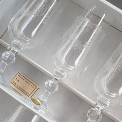 Vintage NIB: Six (6) CHAMPAGNE FLUTE GLASSES; CASCADE Bohemia Fine Lead Crystal