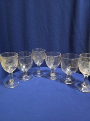 ANTIQUE RARE 1860S EAPG 6PC CORDIALS PURPLE TINT MCKEE,US GLASS