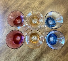 6 Cordial Shot Aperitif Glasses Tulip Shape 3 Color Iridescent 1 oz. Glasses 6″