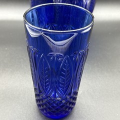(4) Arcoroc Royal Sapphire Cobalt Blue Beverage Glasses Palm Leaf France 14oz