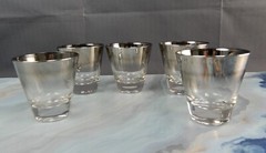 Set of 5 Vitreon Queens Lusterware Silver Fade Silver Ombre 3″ Shot Glasses