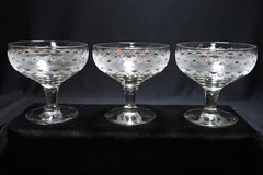 5 Fostoria Cloverleaf Pattern Needle Etched Low Sherbets Footed Dessert Stems