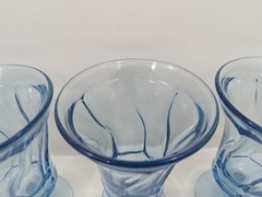 4 Fostoria Jamestown 10 oz Blue Tea Water Goblets Swirl MCM Ice Cream Sundae