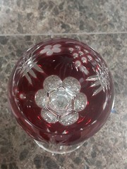 8.5 in. Bohemian Vintage Ruby Red Cut-to-Clear Crystal Wine Goblet
