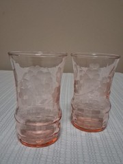 Vintage Pink Depression 2 Of Each Size Glasses With Floral Etching – Set Of 6