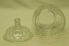 Clear Glass Footed Covered Candy Jar Medallions Unknown Maker