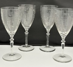 Set of 4 Vintage Rock Sharpe WILD ROSE Etched Crystal Wine Goblets (circa:1941)