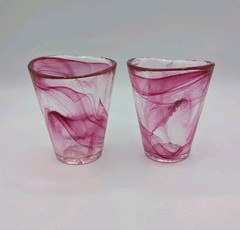 Kosta Boda UHV Pink Swirl Glass Tumblers Ulrica Hydman Vallien Set of 2
