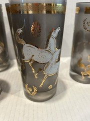 8 Vintage MCM Culver Ming Smokey Stallion Horse Gold 5.5″ HIGHBALL GLASSES