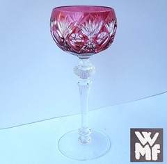 Wmf Cristal Cabinet Wine Glass Glass Overlay Raspberry Color Hand-Cut K897