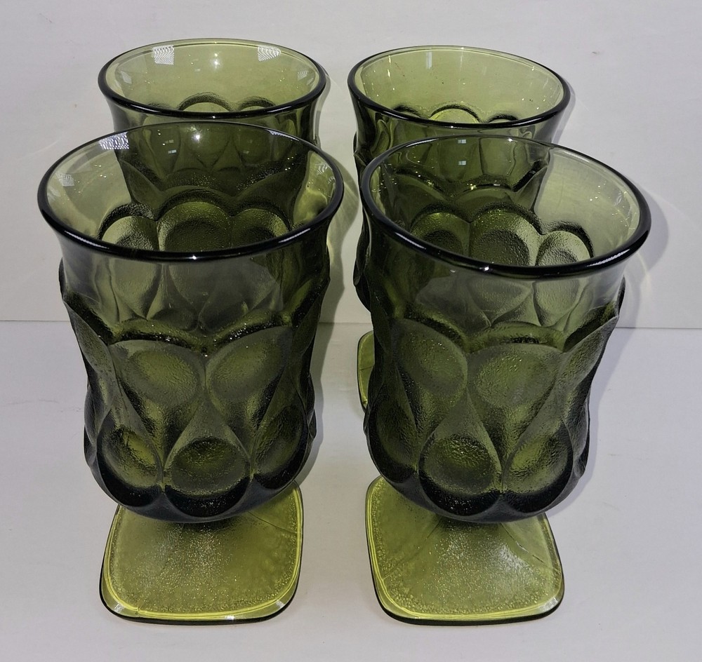 Noritake Spotlight Olive Green Glass 4 Stemmed Iced Tea Goblet Glasses