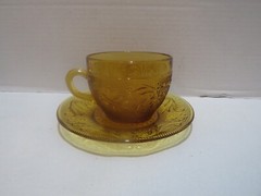 VTG INDIANA GLASS TIARA AMBER CUP AND SAUCER