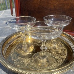 3 VTG Libbey Georgian Champagne Coupe Glasses Saucer & Knot Stem Set 3.5×4″ MCM