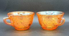 Vintage Indiana Glass Harvest Grape Carnival Glass Cups Set of 2 Marigold Amber