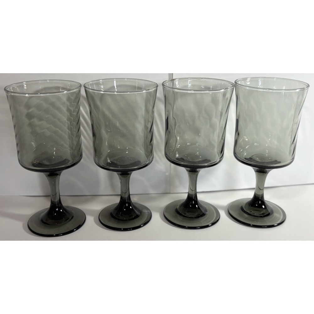 4 Mid-Century Modern Libbey Impromptu Smoky Grey 6.75″ Goblets MCM Stemware – A