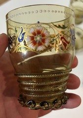 6 Moser Theresienthal Bohemian Art Glass Enameled Tumblers with Applied Snake