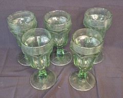 Heavy Primative Green Glass Goblets With Mold lines and Bubbles in the glass